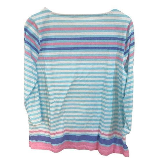 T by Talbots large 100% cotton three-quarter sleeve crewneck, white blue pink st - Picture 2 of 7